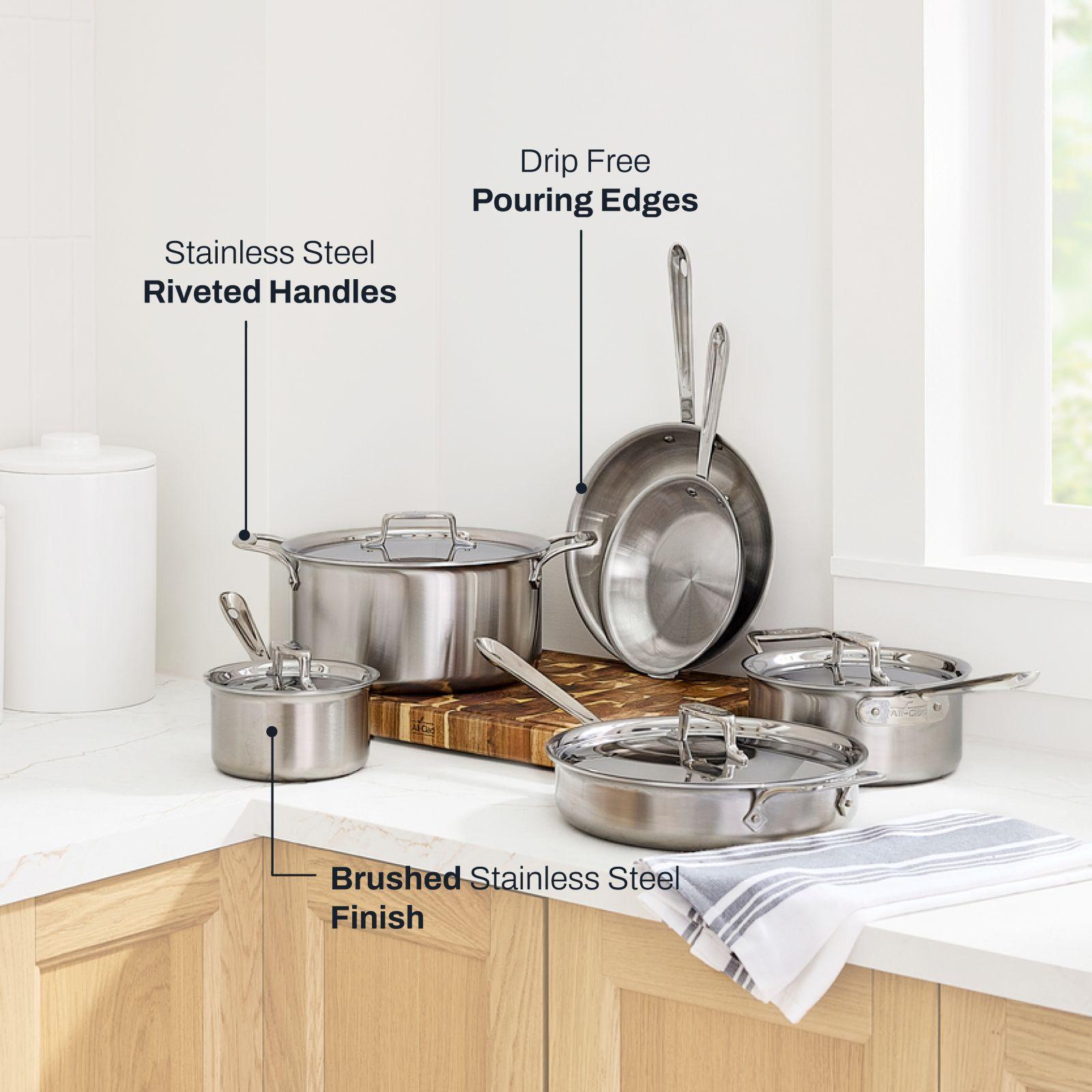 All-Clad, D5 Brushed Stainless-Steel 10-Piece Cookware Set | Zola