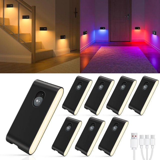 WILLED Rechargeable Motion Sensor Night Light,Stair Lights Indoor RGB & Warm White,Wireless Motion Sensor Lights Indoor for Stair,Bathroom,Hallway,Kitchen,Closet,Cabinet,Bedroom,Kids' Room