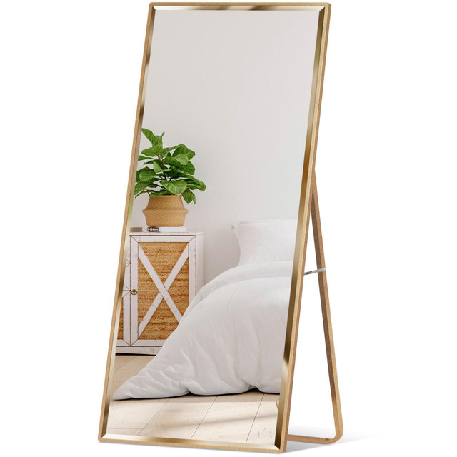 Best Choice Products 65x22in Full Length Mirror, Rectangular Beveled Wall Hanging & Leaning Floor Mirror - Gold