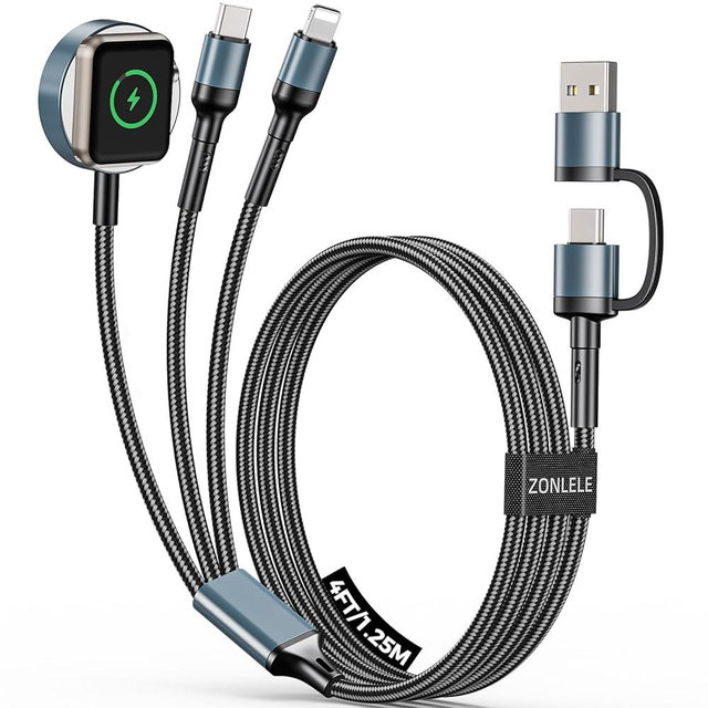 Travel Essentials Multi Charging Cable for Apple Watch Charger, Upgraded for iPhone 17, iWatch Charger USB C Cord, Car RV Camping Essentials Compatible with iWatch Ultra/SE/11 & iPhone 16/15-12