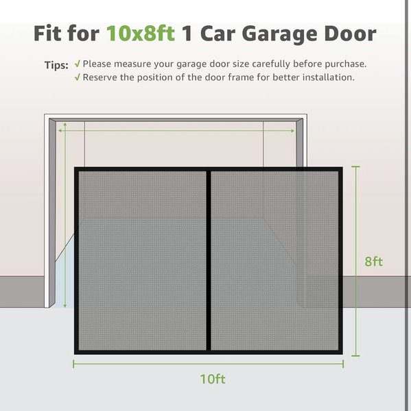 10x8ft - Garage Screen Doors for 1 Car Garage - 10x8Ft Magnetic Closure Heavy Duty Weighted Bottom Screen Self Sealing Fiberglass Mesh Anti Annoying Animals Retractable Net - Easy Install & Pass-Through(Black)