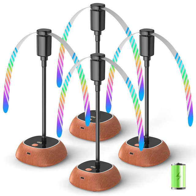 Edvision Rechargeable Fly Fans for Tables, Portable Outdoor Food Fans to Keep Fly Away, Table Fan with LED Display, 360° Flexible Fly Spinners for Table, Party, Picnic, BBQ and Party 4Pack (Walnut)