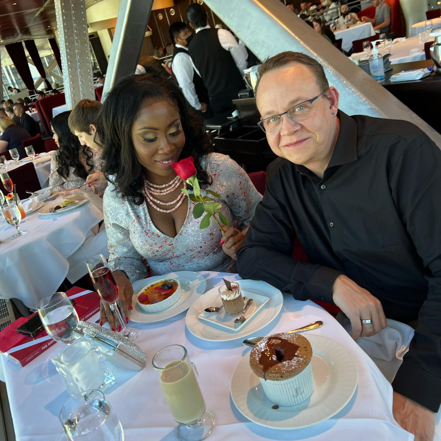 Valentine flowers at the Eiffel Tower Restaurant las vegas, Feb 22. Isi couldn't stop tearing up