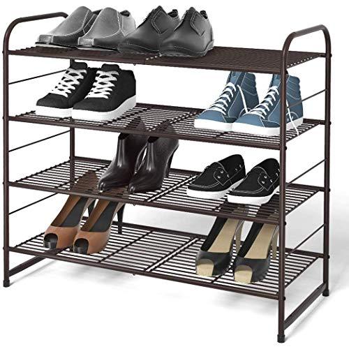 Simple Trending 4-Tier Stackable Shoe Rack, Expandable & Adjustable Shoe Organizer Storage Shelf, Wire Grid, Bronze