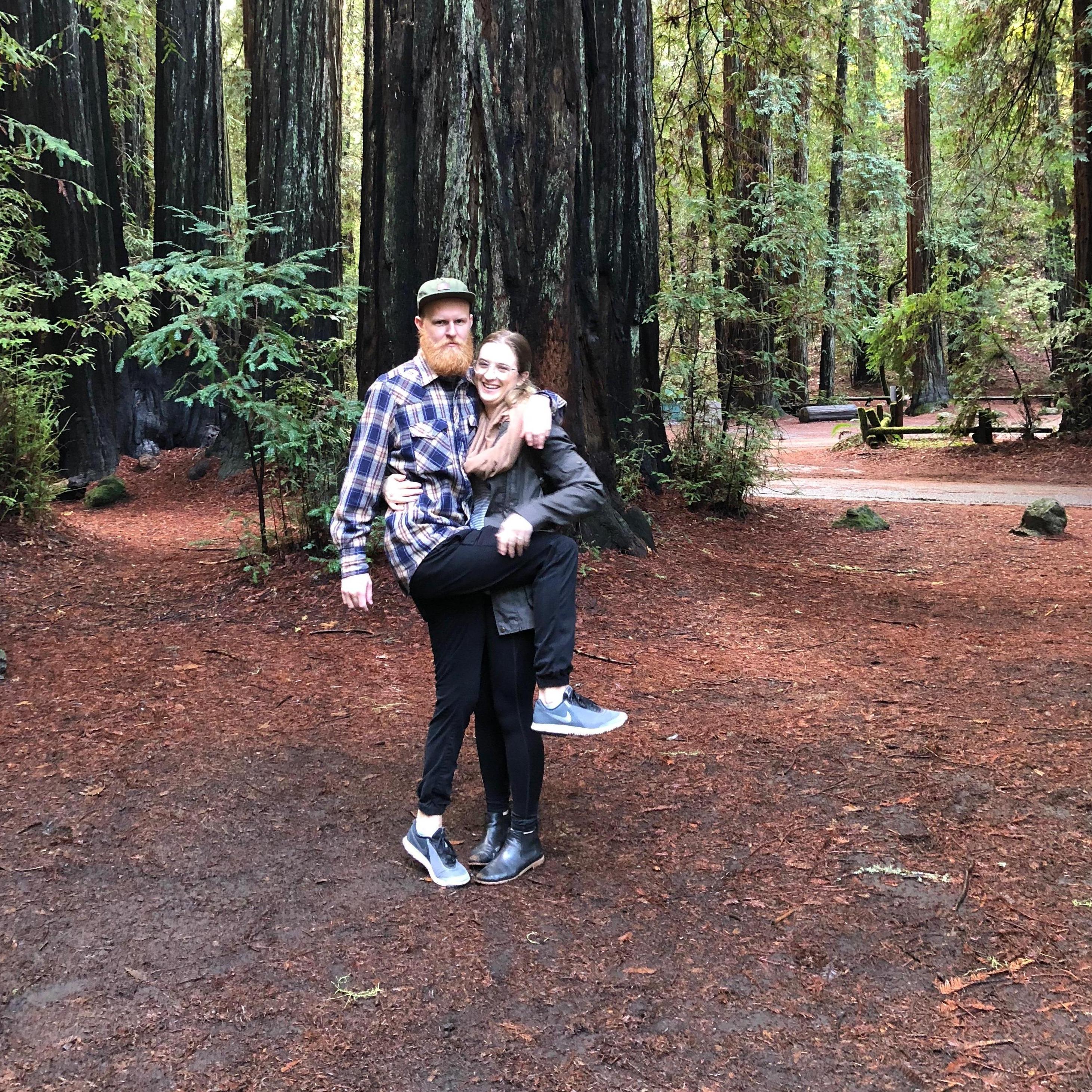 Here we are at Armstrong Woods practicing our "just married" pose.