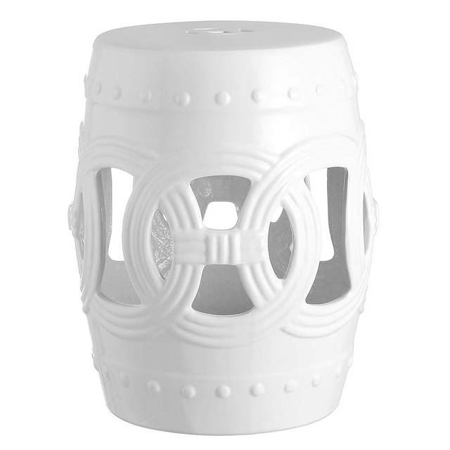 JONATHAN Y TBL1022A Lucky Coins 16" Chinese Ceramic Drum Garden Stool, Bohemian, Coastal, Cottage, French Country, Traditional, Transitional, Spill-Proof, Living Room, Garden Room, Patio, White