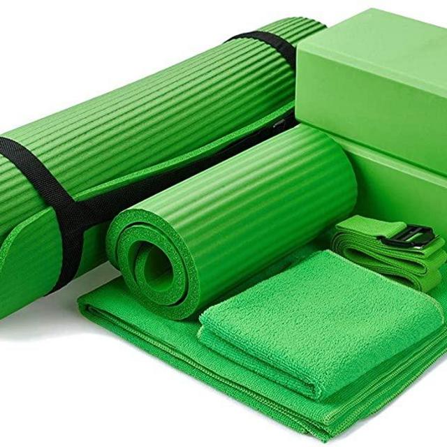 BalanceFrom GoYoga 7-Piece Set - Include Yoga Mat with Carrying Strap, 2 Yoga Blocks, Yoga Mat Towel, Yoga Hand Towel, Yoga Strap and Yoga Knee Pad