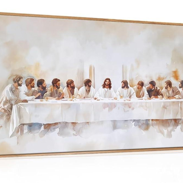 KAIRNE Jesus Last Supper Framed Canvas Wall Art Set, Christian Twelve Apostle Wall Decor, Bible Renaissance Wall Painting, Religious Picture Art Print for Living Room, Bedroom, Church, Large 20"x40"