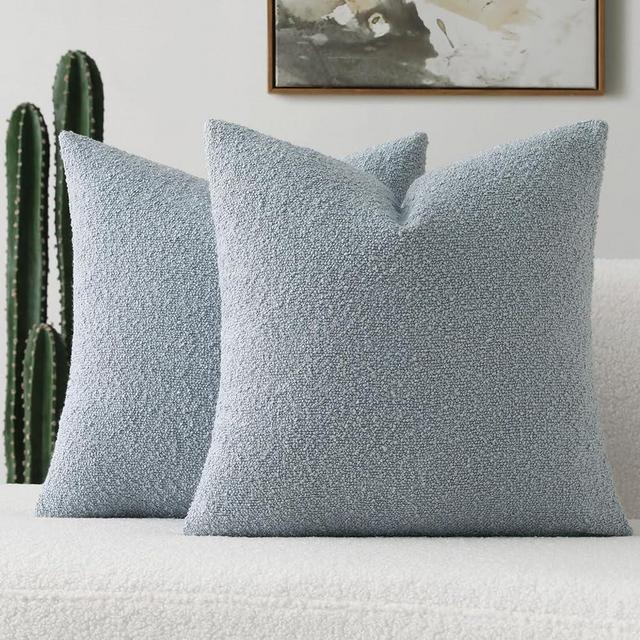 FUTEI Pack of 2 Dusty Blue Boucle Accent Decorative Throw Pillow Covers,18x18 Inch Soft Solid Textured Cushion Case,Home Decor for Couch Bed Living Room