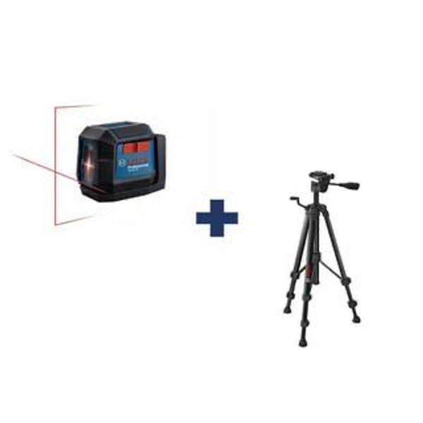 Bosch 50 ft. Dual Power Red Beam Self-Leveling Cross-Line Laser Level and Compact Tripod Combo