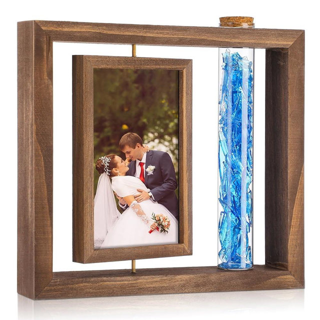 Leinuosen Jewish Wedding Picture Frame Jewish Chuppah Glass Frame Keepsake for Smashed Wedding Cup and 4 x 6'' Pictures Special Wooden Gift for Couples Engagement Collector Memory Gift