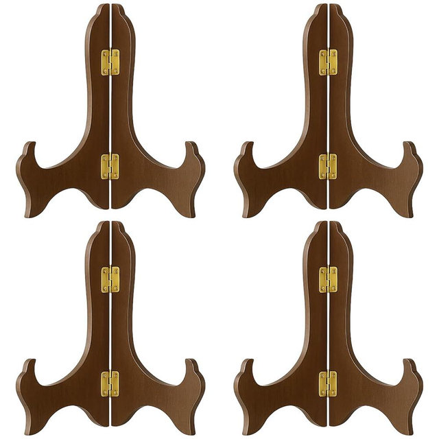 Tatuo 4 Packs 4 Inch Wooden Display Stand Decorative Plate Stands for Display Picture Frame Holder Easels(Brown)