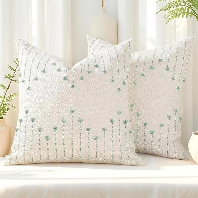 ZONYO Boho Pillow Covers 20x20 Set of 2, Woven Cotton Decorative Throw Pillows for Couch Bed & Living Room, Modern Farmhouse Cushion Case, Bohemian Room Home Outdoor Decor (Sage Green)