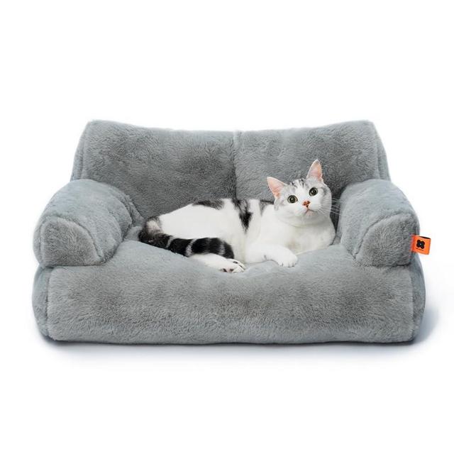 MEWOOFUN Cat Couch Bed for Indoor Cats, Washable Small Dog Beds for Medium Small Dogs & Cats up to 25 lbs, Fluffy Pet Beds with Non-Slip Bottom, 26×19×13 Inch (Grey)