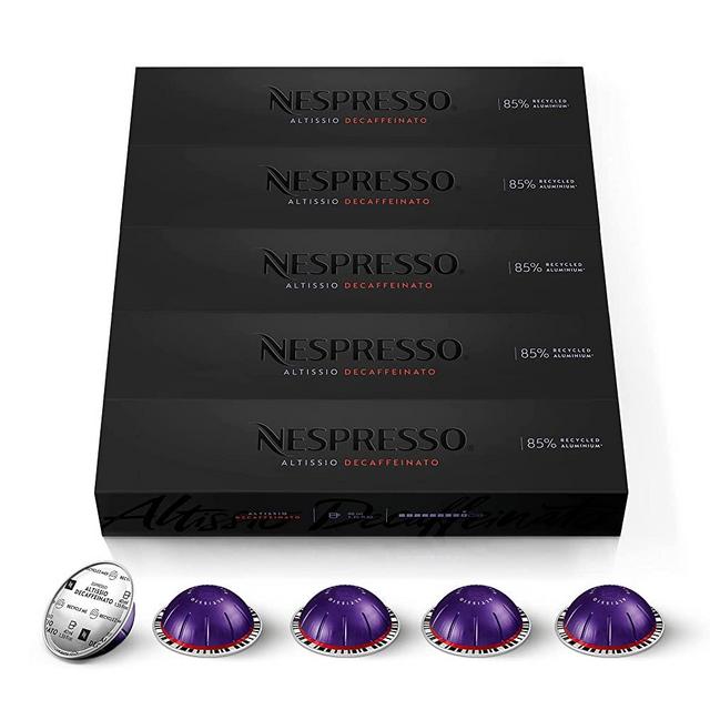 Nespresso Vertuo Altissio Decaffeinato, Dark Roast Espresso, 50 Count Coffee Capsules