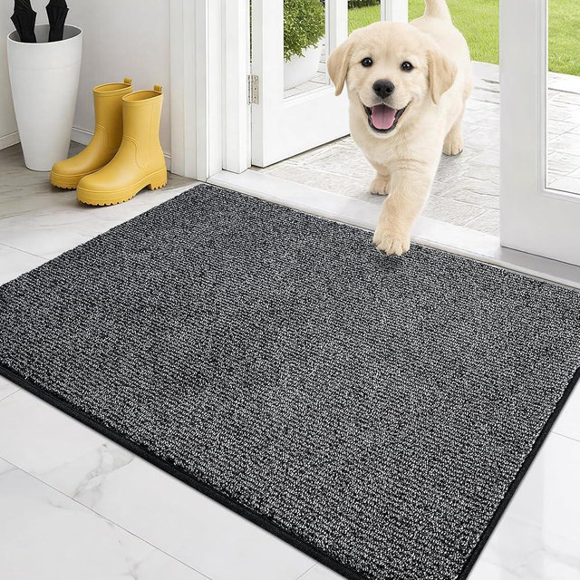 PURRUGS Dirt Trapping Door Mat 24" x 35.5", Non-Slip Machine Washable Entry Rug, Entrance Mat, Indoor Front Door Mat, Super Absorbent Entryway Rug for Muddy Shoes & Paws, Heathered Charcoal