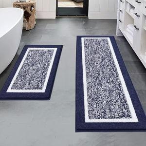 Pauwer Bathroom Sets, Non Slip Bath Mats, Absorbent Shower Rugs for Bathroom Floor, Tub and Shower, Navy