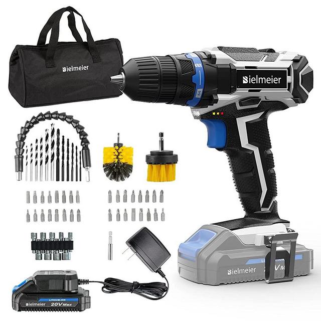 Bielmeier Cordless Drill Set, 20V MAX Lithium-Ion Power Drill Cordless, Electric Drill with Variable Speed, LED and 58pcs Drill Bits (BCDK-58)