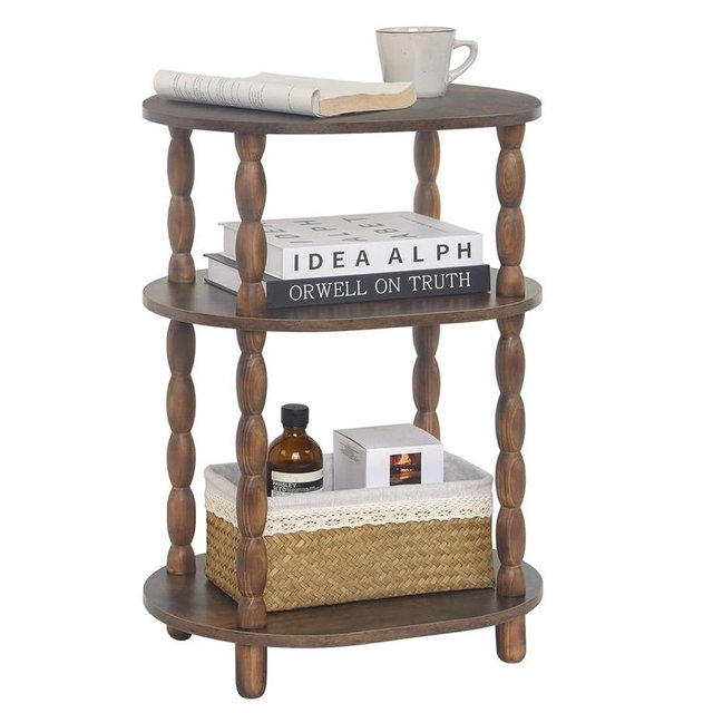 MaxSmeo Side Table, 3-Tier Small End Table, Modern Oval Night Stand Accent Table for Living Room, Bedroom, Rustic Brown