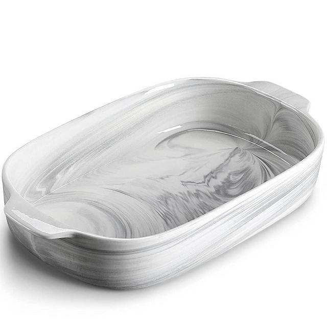 MALACASA Ceramic Baking Dish, Large Porcelain Bakeware with Handles, Marble Gray Rectangular Casserole Dish Baking Pans for Lasagna, Cooking, Cake Dinner, Kitchen, Banquet and Daily Use