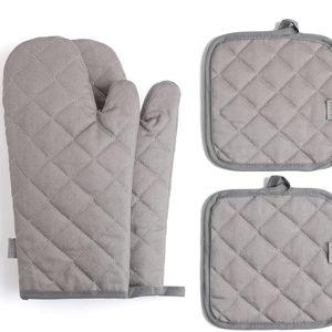 Oven Mitts and Pot Holders 4 pcs Set,High Heat Resistant 500 Degree Extra Thicken Long Kitchen Cotton Oven Glove for Cooking (12 Inch,Grey)