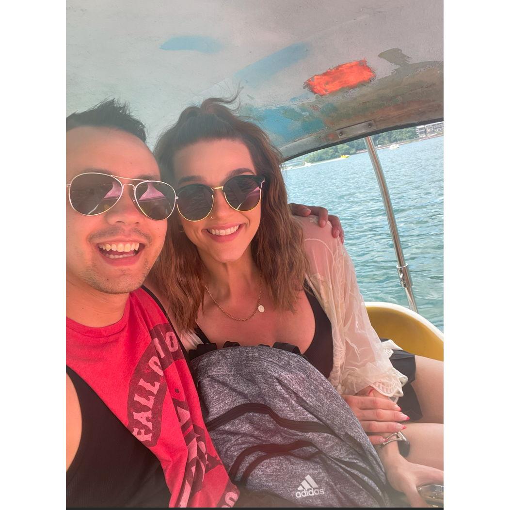Picture from when we took a peddle boat shaped like a duck out for a spin in Japan!