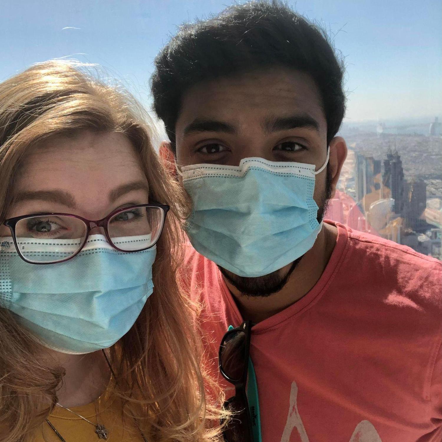Travelled around Dubai, This is us at the top of the tallest building in the world