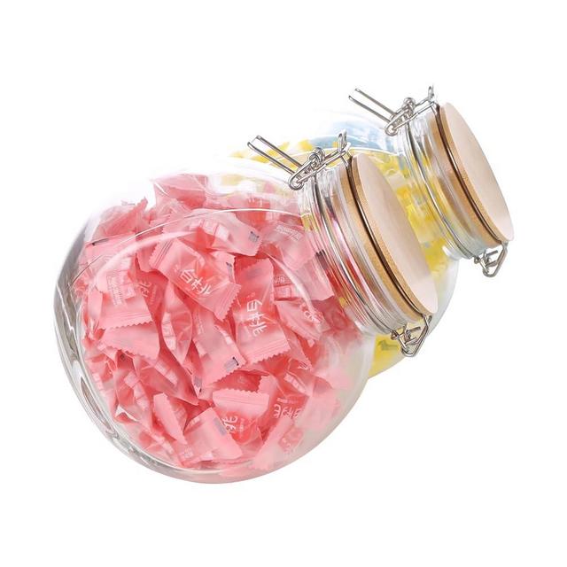 KKC HOME ACCENTS Glass Candy Cookies Jars with Airtight Bamboo Lids,Vacuum Sealed Glass Candy Jars with Flip Top for Candy,Cookie,Snack,68 Fluid oz, 2 set