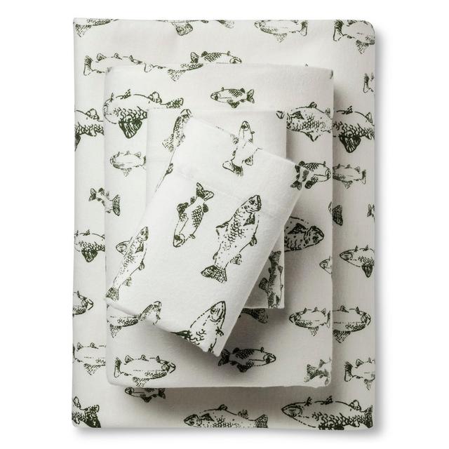 Queen Flannel Sheet Set Green School of Fish - Eddie Bauer