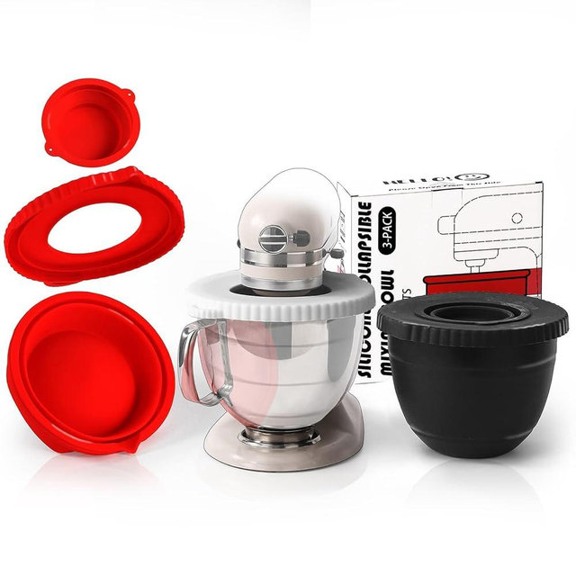 SOOPLEU For KitchenAid Silicone Bowl Insert, Silicone Bowl Liners for KitchenAid 5 Qt Tilt-Head Mixers, for KitchenAid Mixer Attachments, 3pcs Foldable Space-Saving Silicone Mixing Bowl Liners