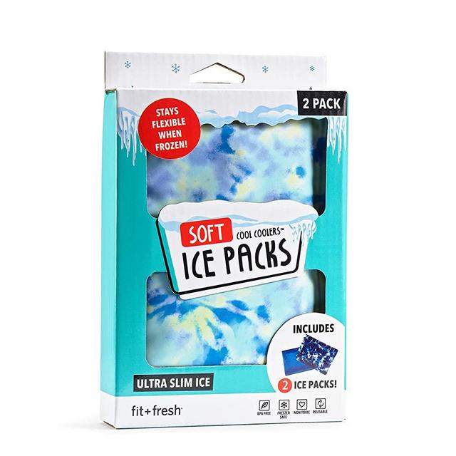 Cool Coolers by Fit + Fresh, Reusable & Flexible Soft Ice Packs, Perfect for Insulated Lunch Bag, Lunch Box, Beach Cooler Bag & More, 2PK, Aqua Tie Dye