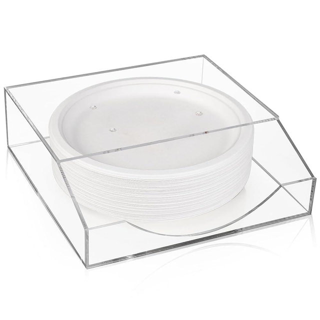 ZAVOOS Paper Plate Dispenser, 8/9/10 Inch Wall Mounted Acrylic Paper Plate Holder Under Cabinet, Easy Access Vertical Plate Organizer for Kitchen Counter, Fits Round and Square Paper Plates