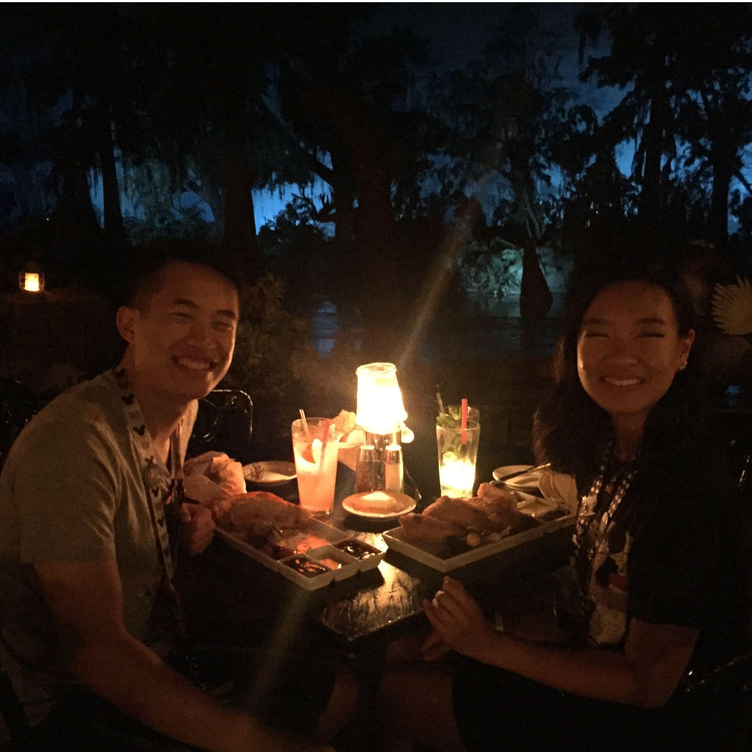 That time we ate at the iconic Blue Bayou in Disneyland and were lucky enough to get a table by the water!