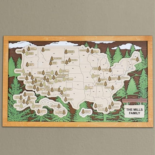 National Parks Map Wall Art, Wooden US National Park Pin Board, National Park Checklist Wall Decor, US Map with Pins to Mark Travels, Gifts for Travelers, RV States Map, Chinese New Year Gifts