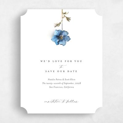 Blue Ticket Wedding Save the Date - Spiga Portrait