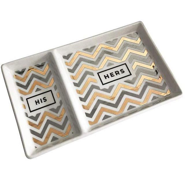 Simple Shine. Wedding Ring Holder Mr and Mrs Ring Dish Gifts for The Bride Ring Tray for Jewelry Watches Earrings and More | Engagement Ceramic Organizer Dish His Hers in Gift Box
