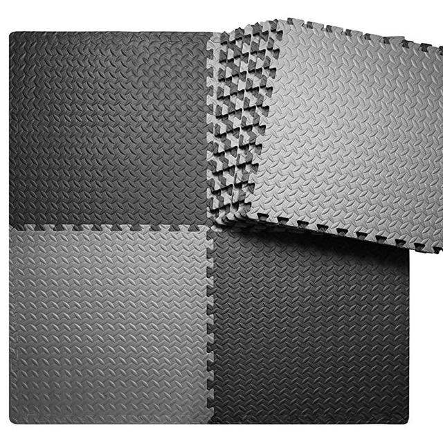 innhom 12/24 Tiles Gym Mat Exercise Mats Puzzle Foam Mats Gym Flooring Mat Interlocking Foam Mats with EVA Foam Floor Tiles for Gym Equipment Workouts, Black/Gray