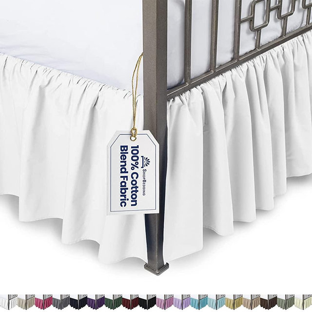 Ruffled Bed Skirt with Split Corners - King, White, 18 Inch Drop Cotton Blend Bedskirt (Available in and 16 Colors) - Blissford Dust Ruffle.