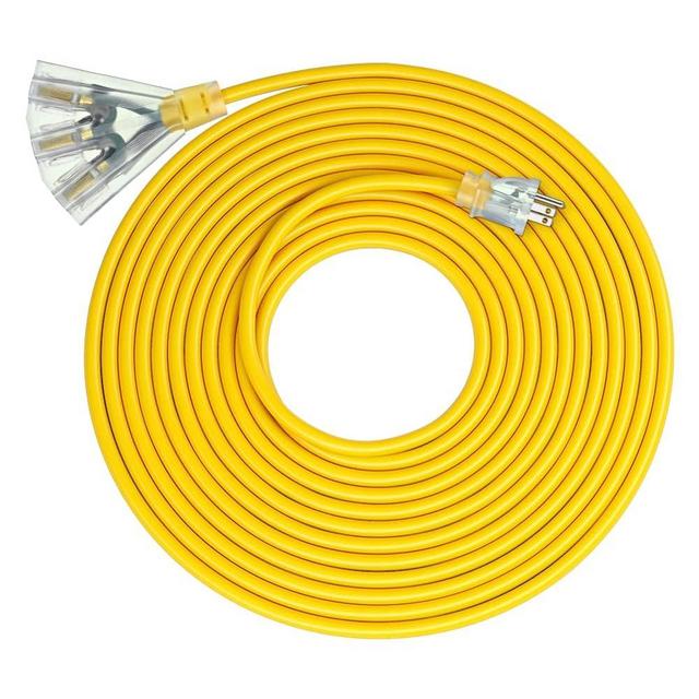 DEWENWILS 25 FT 14/3 Gauge Extension Cord Outdoor Tri-Tap Extension Cord Splitter, Heavy Duty Power Cable SJTW 15 Amp for Multiple Appliances, for Outdoor Halloween Decor, LED Lighted Plug, ETL Liste