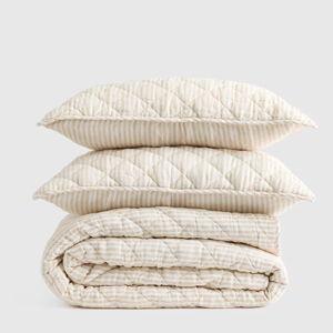 European Linen Striped Quilt Set - Natural, King