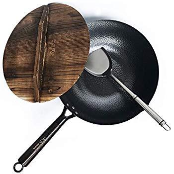 Joyce Chen J21-9972DS-1, Classic Series Carbon Steel Wok Set, 4-Piece, 14-Inch, Charcoal