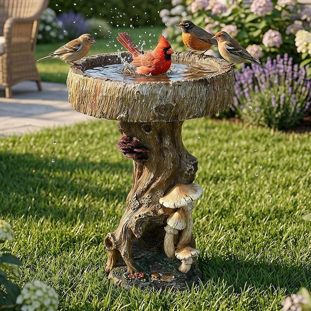 Hamiedun Bird Baths for Outdoor - 24.8" Tall Pedestal Resin fiber, Woodland Tree Trunk Decoration Yard Statue，Pedestal Birdbaths for Outdoors, Garden, Patio, Lawn, Backyard (24.8''H)
