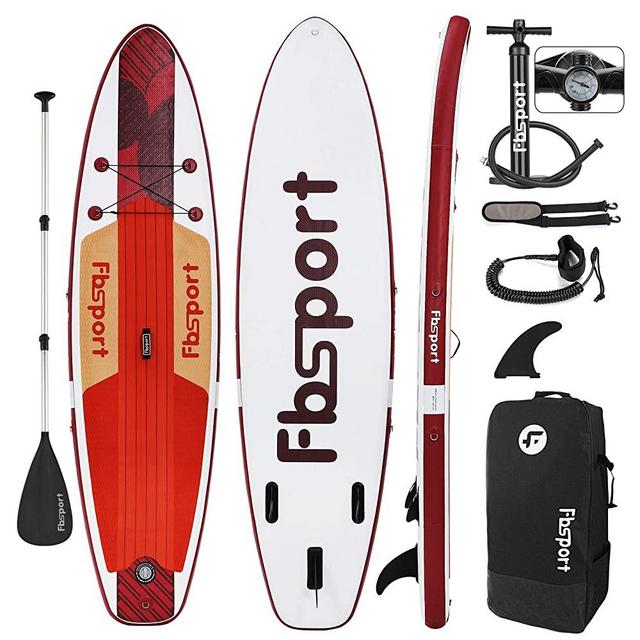FBSPORT Premium Inflatable Stand Up Paddle Board (6 inches Thick) with SUP Accessories & Carry Bag | Wide Stance, Surf Control, Non-Slip Deck, Leash, Paddle and Pump, Standing Boat for Youth & Adult