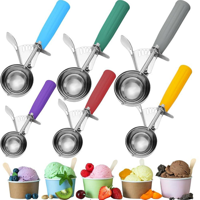 Hsei 6 Pcs Ice Cream Scoops Stainless Steel Cookie Portion Scoop with Handle for Baking Food Cookie Dough Cupcake Batter (Multi Color,40mm to 70mm)