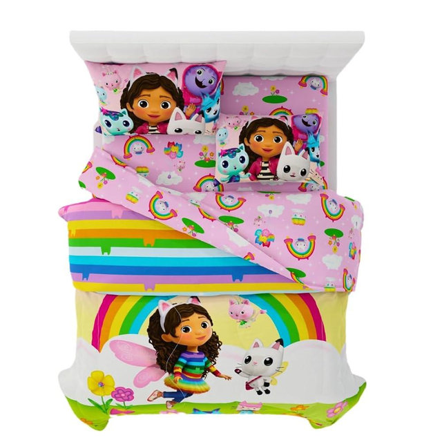 Franco DreamWorks Gabby's Dollhouse Cakey, Mercat and Pandy Kids Bedding Super Soft Comforter and Sheet Set, 5 Piece Full Size, (Official Licensed Product)