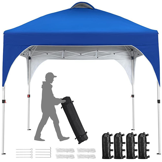 Yaheetech Pop Up Canopy 10 x 10ft, Outdoor Instant Canopies Tent Beach Sun Shelter with Surrounding Edge Wheeled Carry Bag and Sandbags- Blue