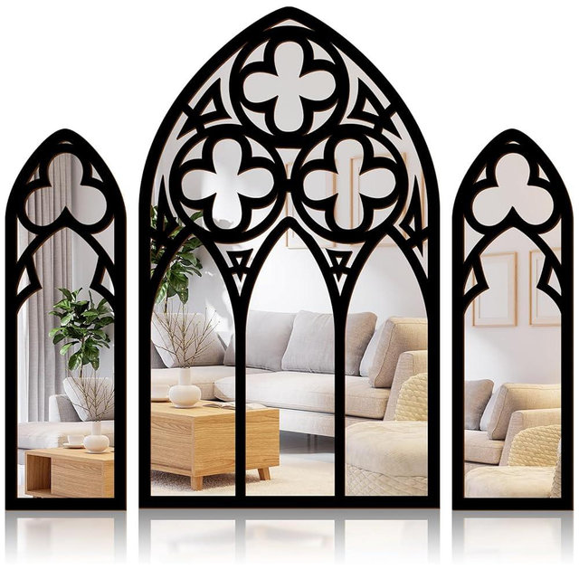 3 Pack Gothic Mirrors Wall Decor Vintage Cathedral Arch Frame Mirror Goth Room Decor 13.78 Inches Rustic Spooky Decorative Mirror Wall Hanging for Bedroom Bathroom Living Room (Silver)