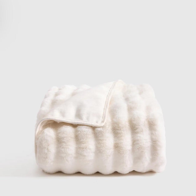Ruched Faux Fur Throw White