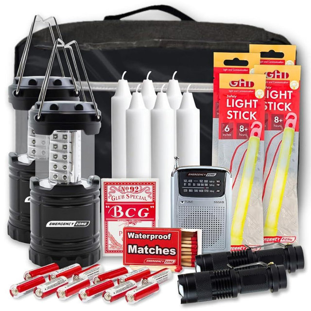 Emergency Zone Power Outage Emergency Kit - Items to Provide Light in Durable Nylon Pouch