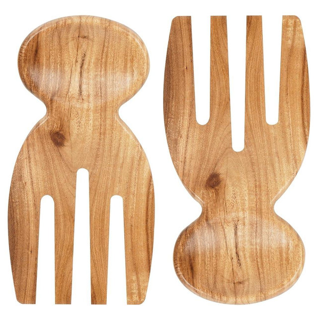 MYRAINBOW Salad Tongs, 2pcs Wood Salad Hands, Acacia Wooden Salad Tongs, Wooden Salad Serving Utensils for Tossing & Serving, 6.69" x 3", Kitchen Salad Servers Set, Ideal Gift for Home, Family,Friends